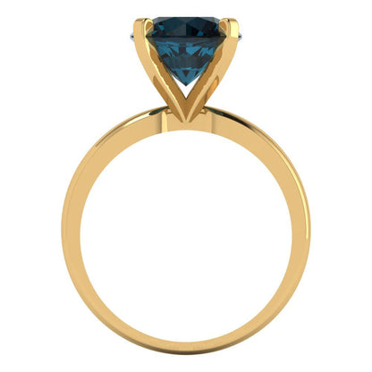 3 cttw Natural London Blue Topaz Solitaire  Engagement Ring - Solid Gold (Round Cut,9mm)