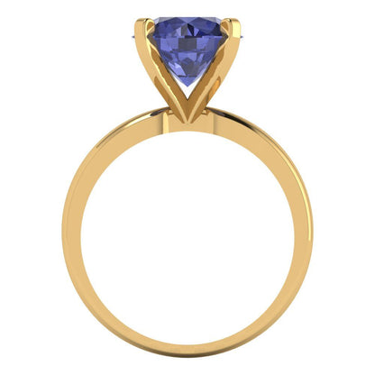 3 cttw Simulated Tanzanite Solitaire  Engagement Ring - Solid Gold (Round Cut,9mm)