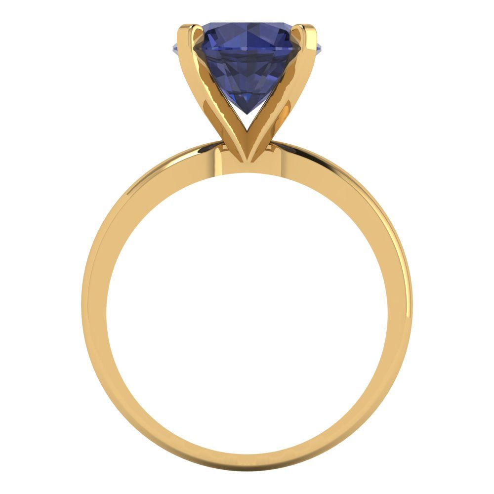 3 cttw Simulated Blue Sapphire Solitaire  Engagement Ring - Solid Gold (Round Cut,9mm)