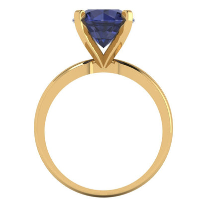 3 cttw Simulated Blue Sapphire Solitaire  Engagement Ring - Solid Gold (Round Cut,9mm)