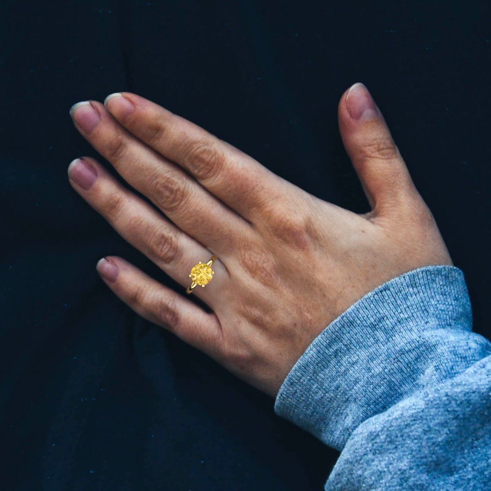 3 cttw Natural Citrine Solitaire  Engagement Ring - Solid Gold (Round Cut,9mm)