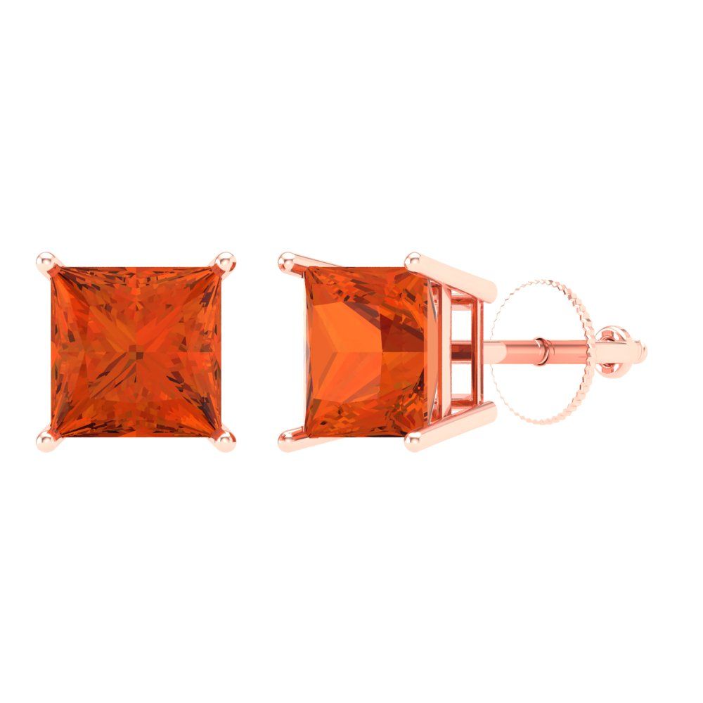 3 ctw Red Zirconia Studs Earrings | 6.5mm Princess Cut White Gold Screw back | April Birthstone