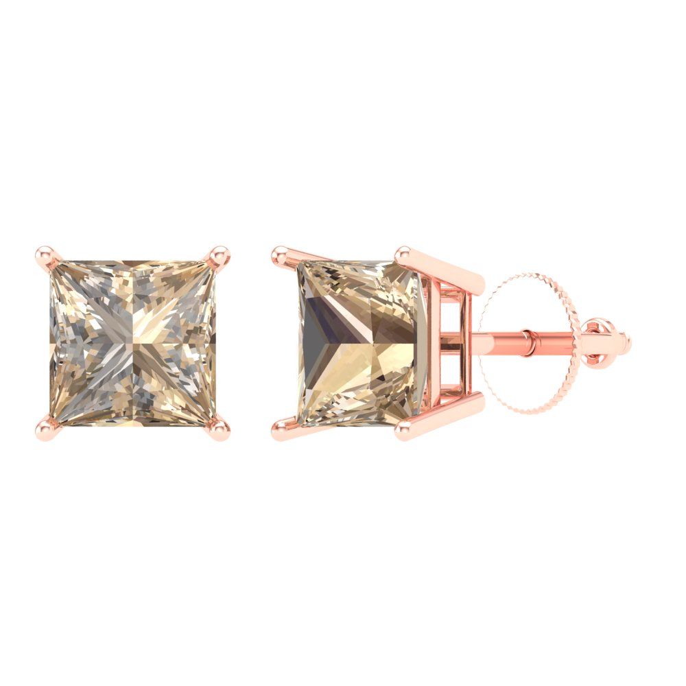 3 ctw Yellow Moissanite Studs Earrings | 6.5mm Princess Cut White Gold Screw back | April Birthstone