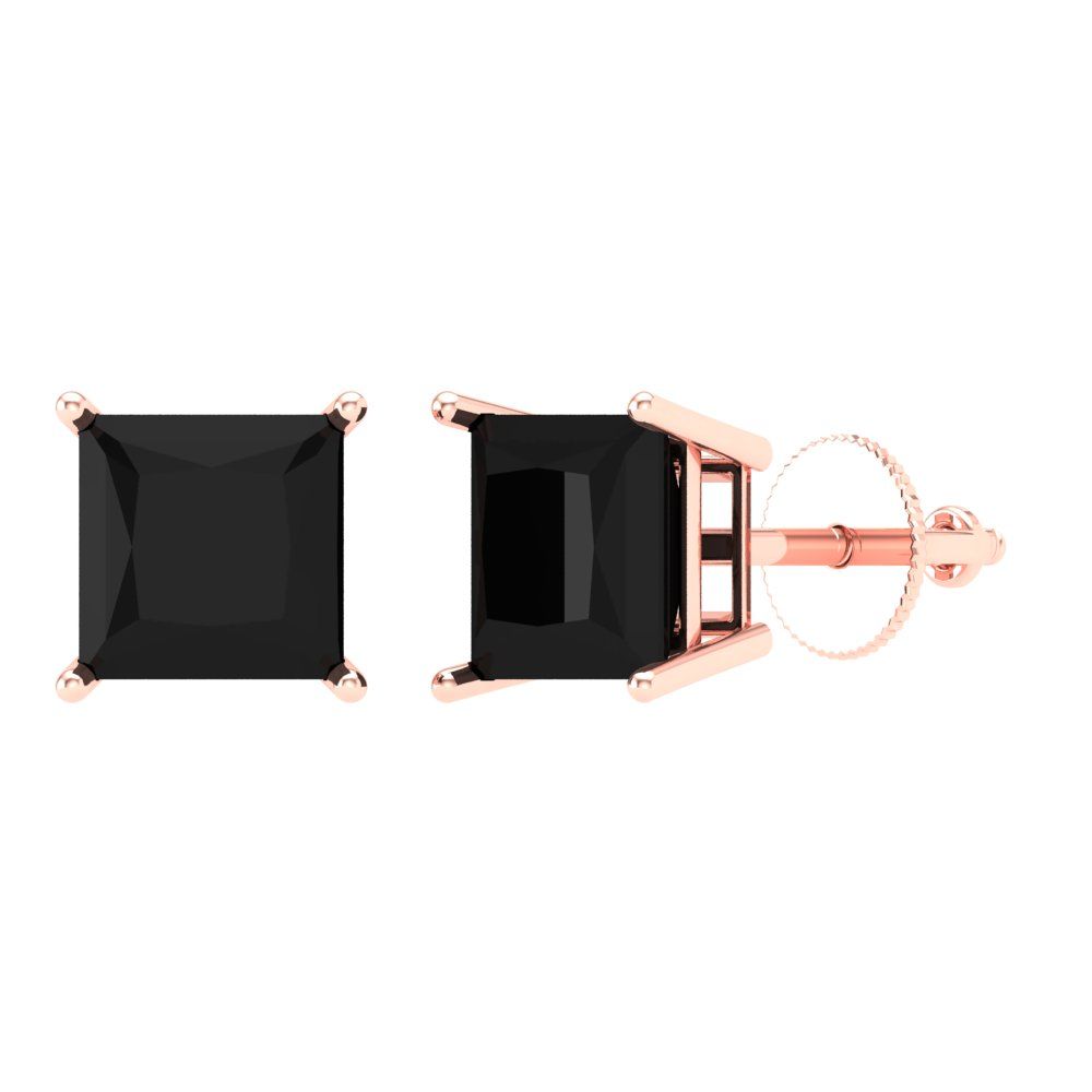 3 ctw Onyx Studs Earrings | 6.5mm Princess Cut White Gold Screw back | July Birthstone
