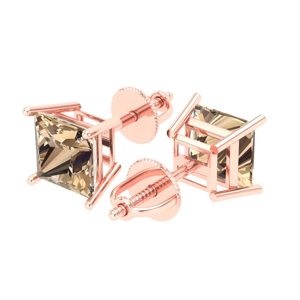 3 ctw Yellow Moissanite Studs Earrings | 6.5mm Princess Cut White Gold Screw back | April Birthstone