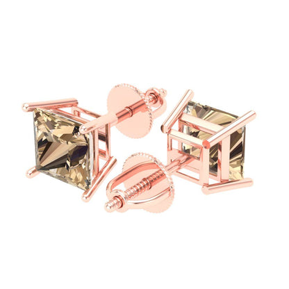 3 ctw Yellow Moissanite Studs Earrings | 6.5mm Princess Cut White Gold Screw back | April Birthstone