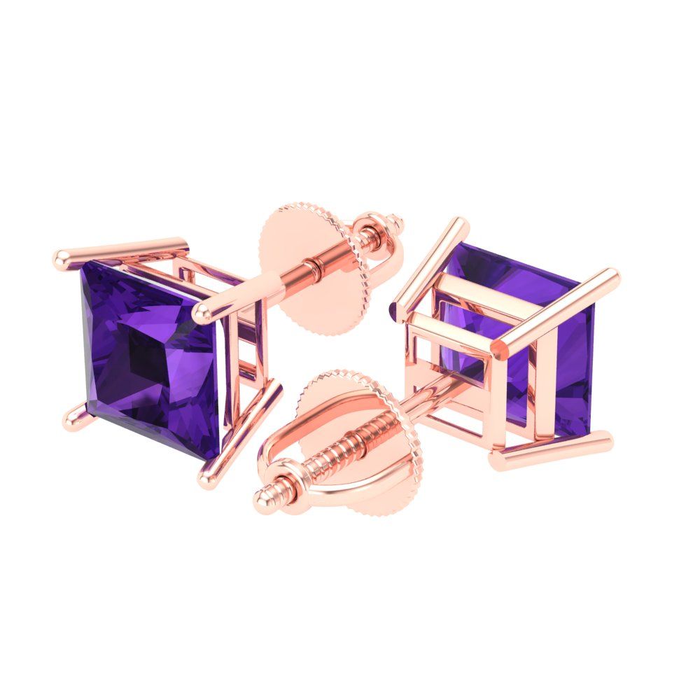 3cttw Amethyst Gold-Plated 925 Silver Screw Back Stud Earrings