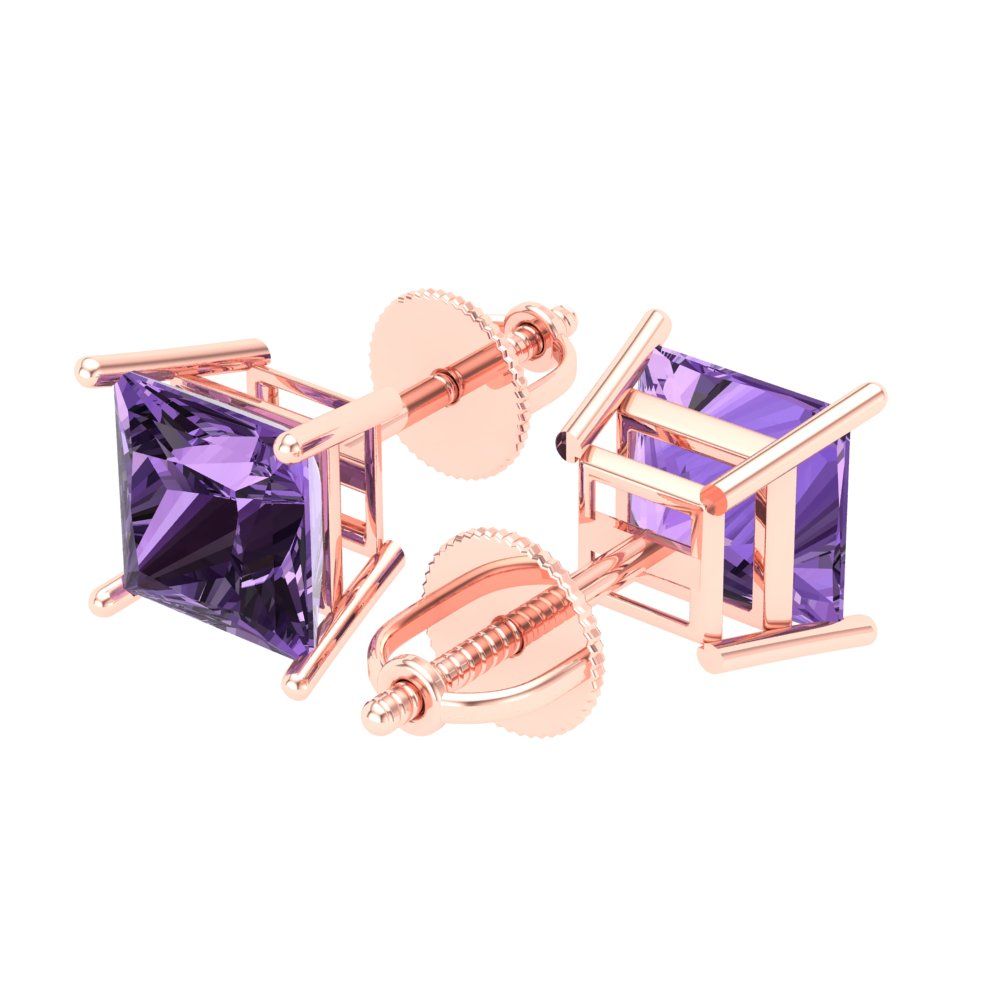 3 ctw Alexandrite Studs Earrings | 6.5mm Princess Cut White Gold Screw back | June Birthstone