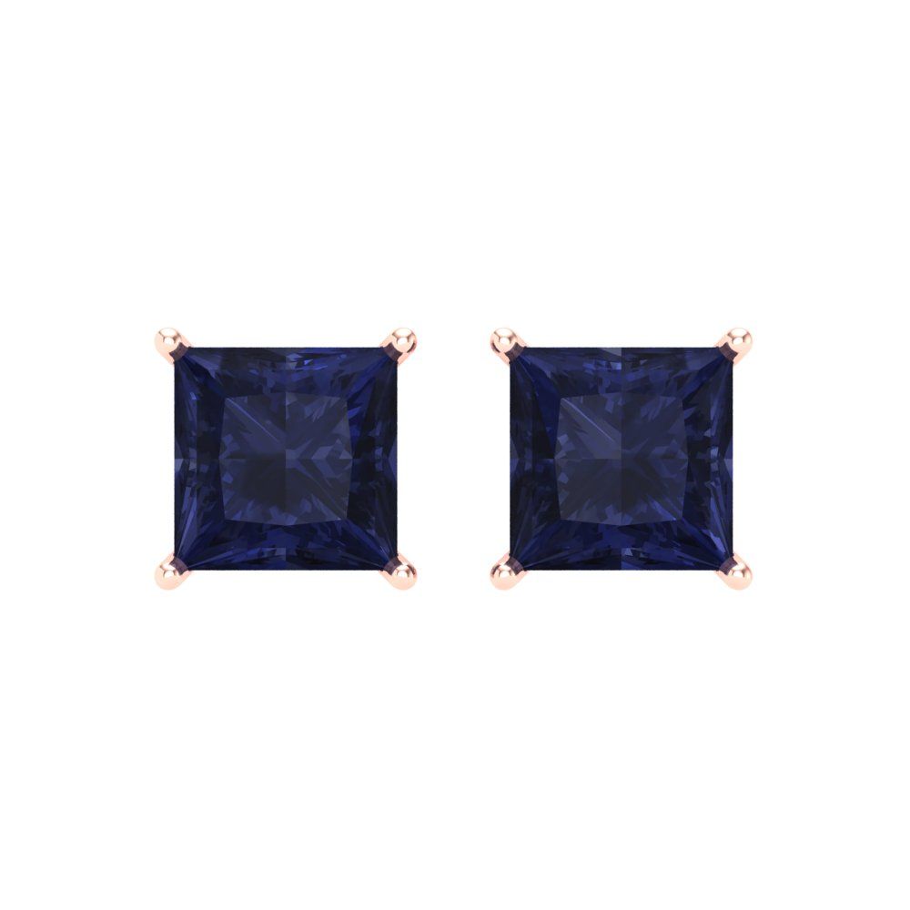 3 ctw Blue Sapphire Studs Earrings | 6.5mm Princess Cut White Gold Screw back | September Birthstone