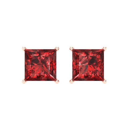 3 ctw Garnet Studs Earrings | 6.5mm Princess Cut White Gold Screw back | January Birthstone