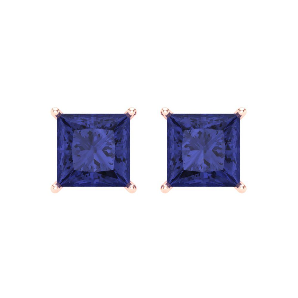 3 ctw Tanzanite Studs Earrings | 6.5mm Princess Cut White Gold Screw back | December Birthstone