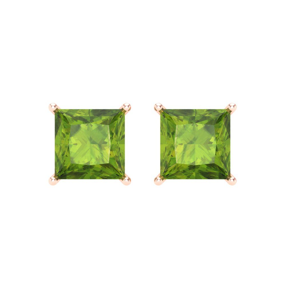 3 ctw Peridot Studs Earrings | 6.5mm Princess Cut White Gold Screw back | August Birthstone