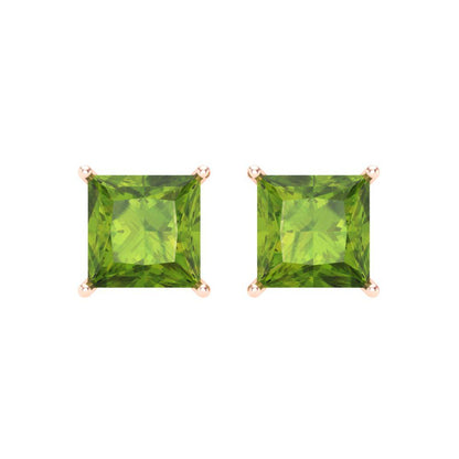 3 ctw Peridot Studs Earrings | 6.5mm Princess Cut White Gold Screw back | August Birthstone