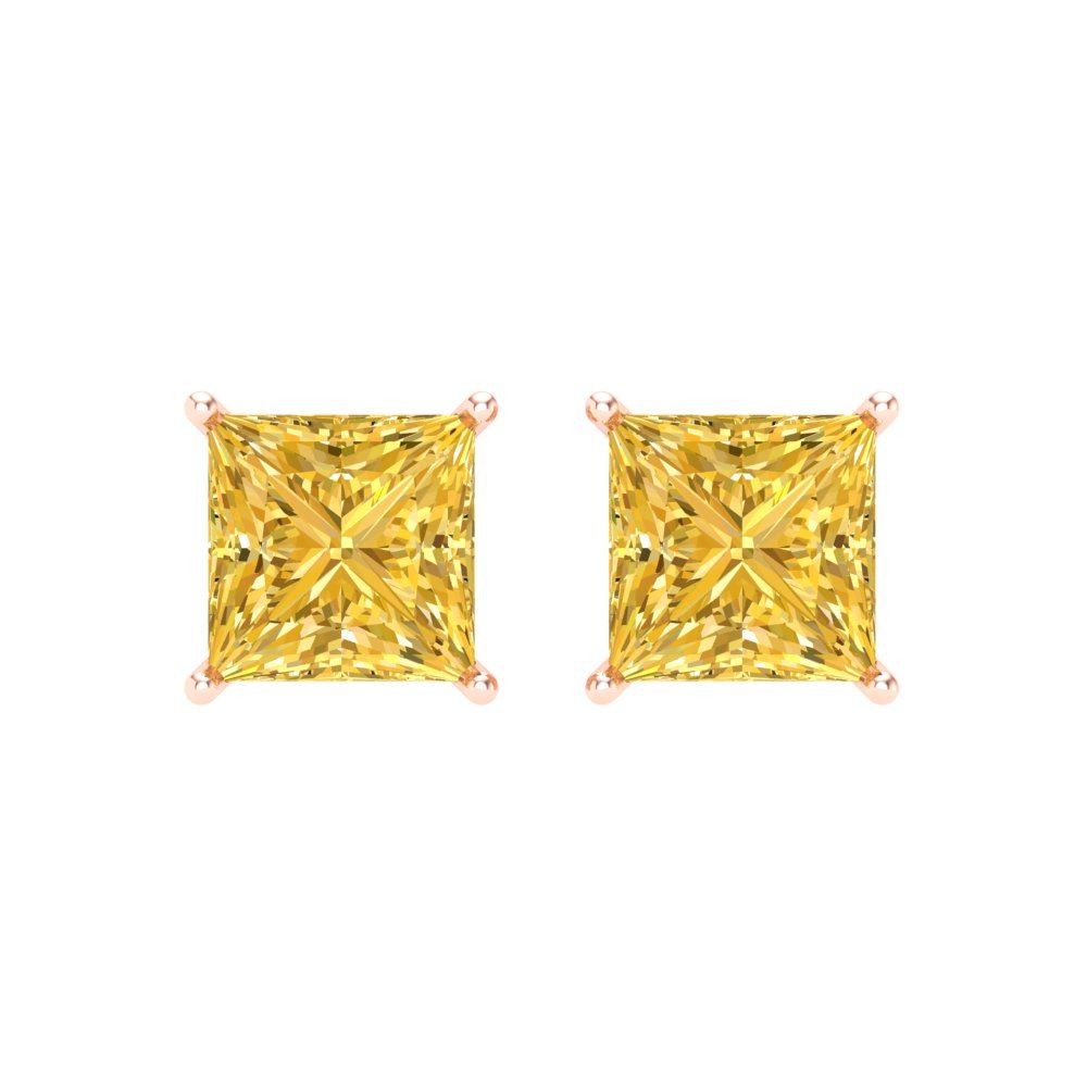 3 ctw Citrine Studs Earrings | 6.5mm Princess Cut White Gold Screw back | November Birthstone