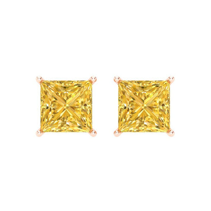 3 ctw Citrine Studs Earrings | 6.5mm Princess Cut White Gold Screw back | November Birthstone