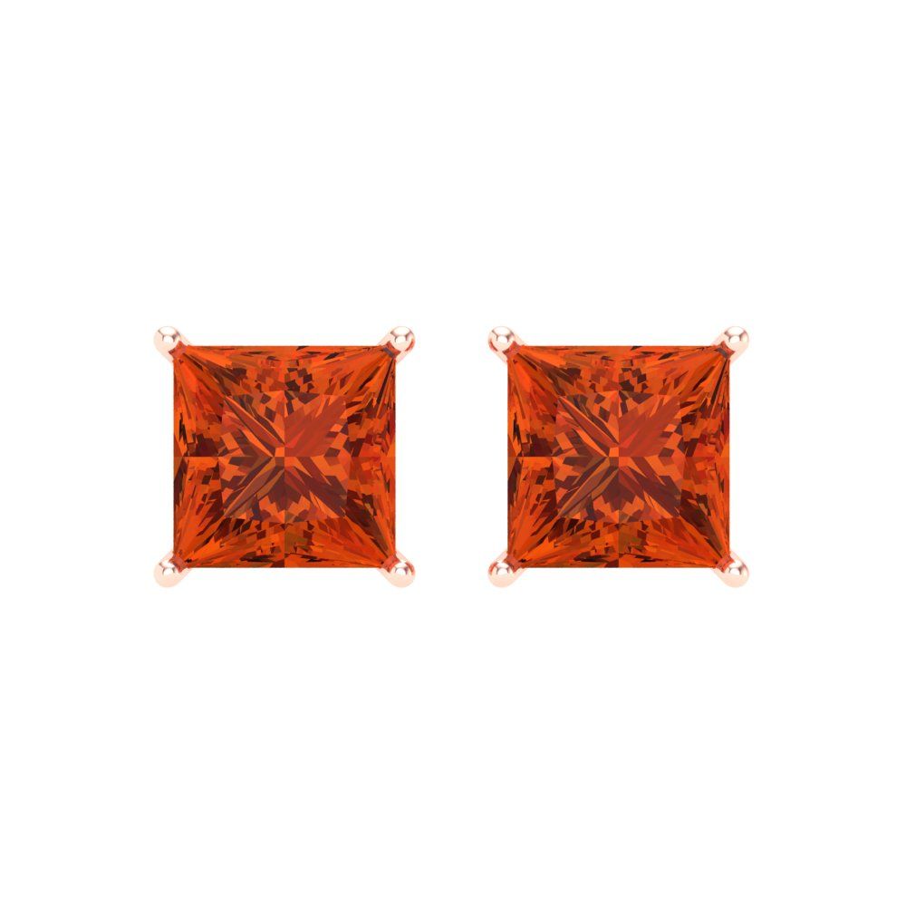 3 ctw Red Zirconia Studs Earrings | 6.5mm Princess Cut White Gold Screw back | April Birthstone