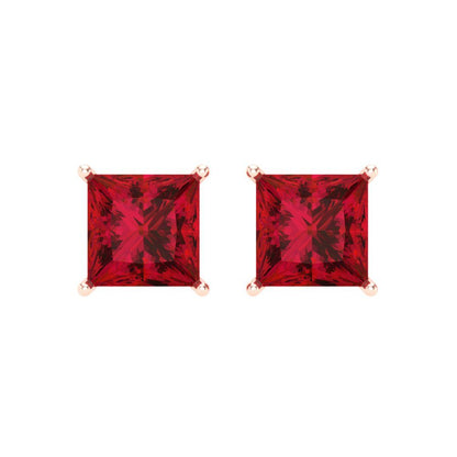 3 ctw Pink Tourmaline Studs Earrings | 6.5mm Princess Cut White Gold Screw back | April Birthstone