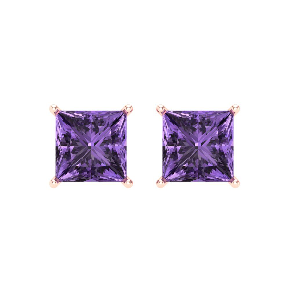 3 ctw Alexandrite Studs Earrings | 6.5mm Princess Cut White Gold Screw back | June Birthstone