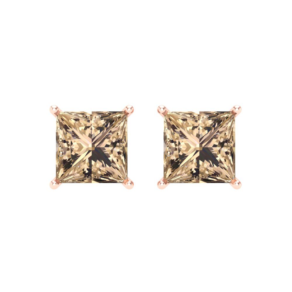 3 ctw Yellow Moissanite Studs Earrings | 6.5mm Princess Cut White Gold Screw back | April Birthstone