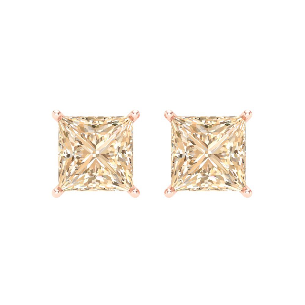 3 ctw Morganite Studs Earrings | 6.5mm Princess Cut White Gold Screw back | February Birthstone