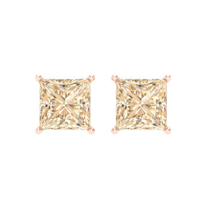 3 ctw Morganite Studs Earrings | 6.5mm Princess Cut White Gold Screw back | February Birthstone