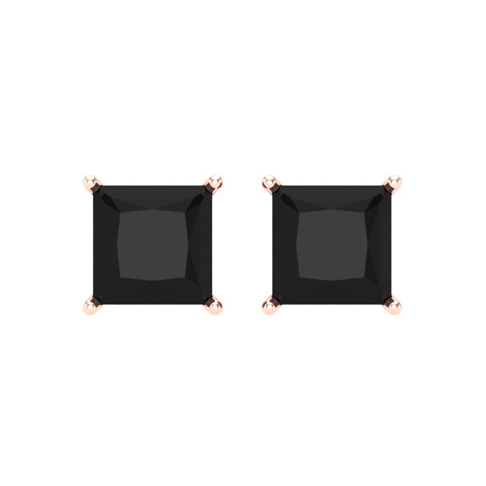 3 ctw Onyx Studs Earrings | 6.5mm Princess Cut White Gold Screw back | July Birthstone