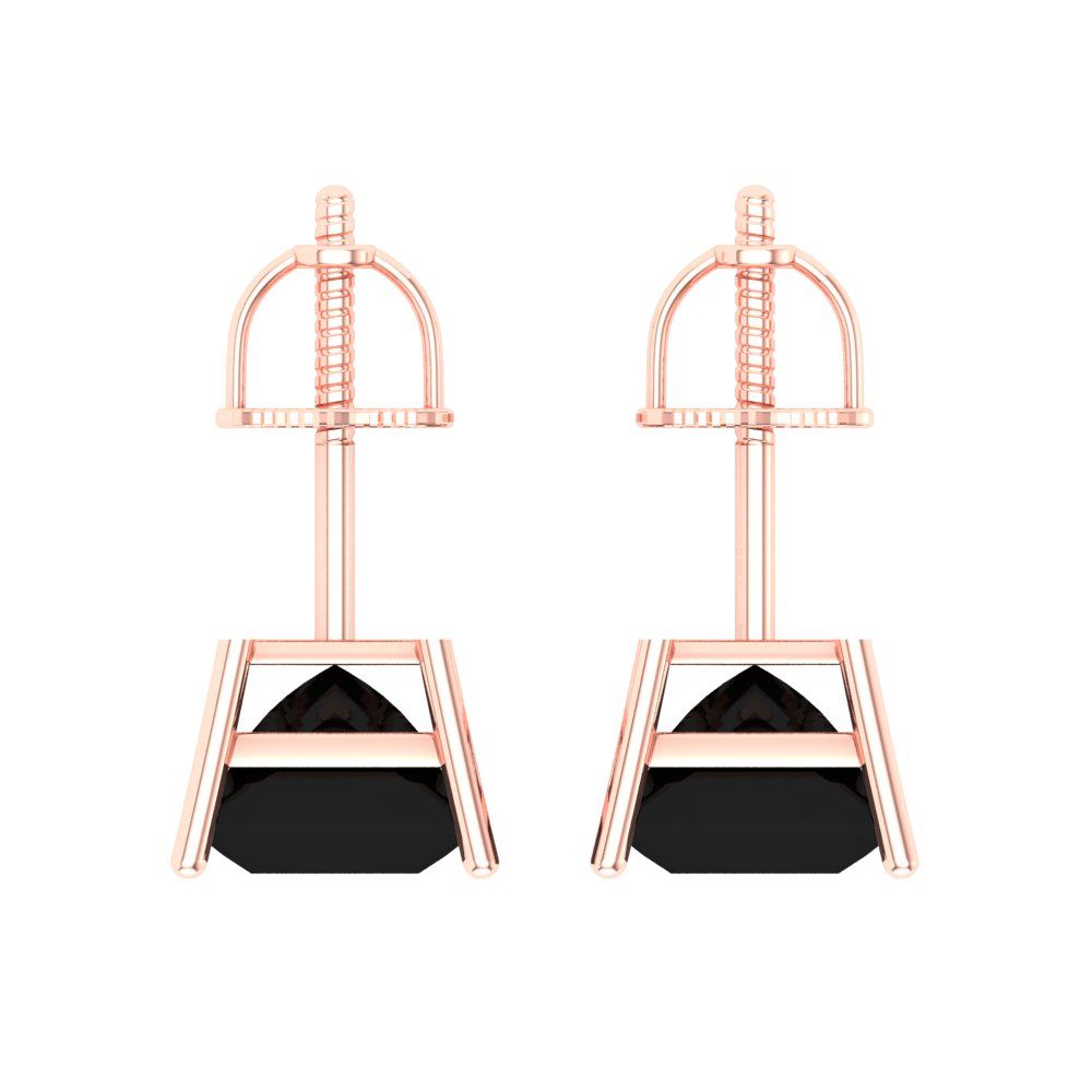 3 ctw Onyx Studs Earrings | 6.5mm Princess Cut White Gold Screw back | July Birthstone