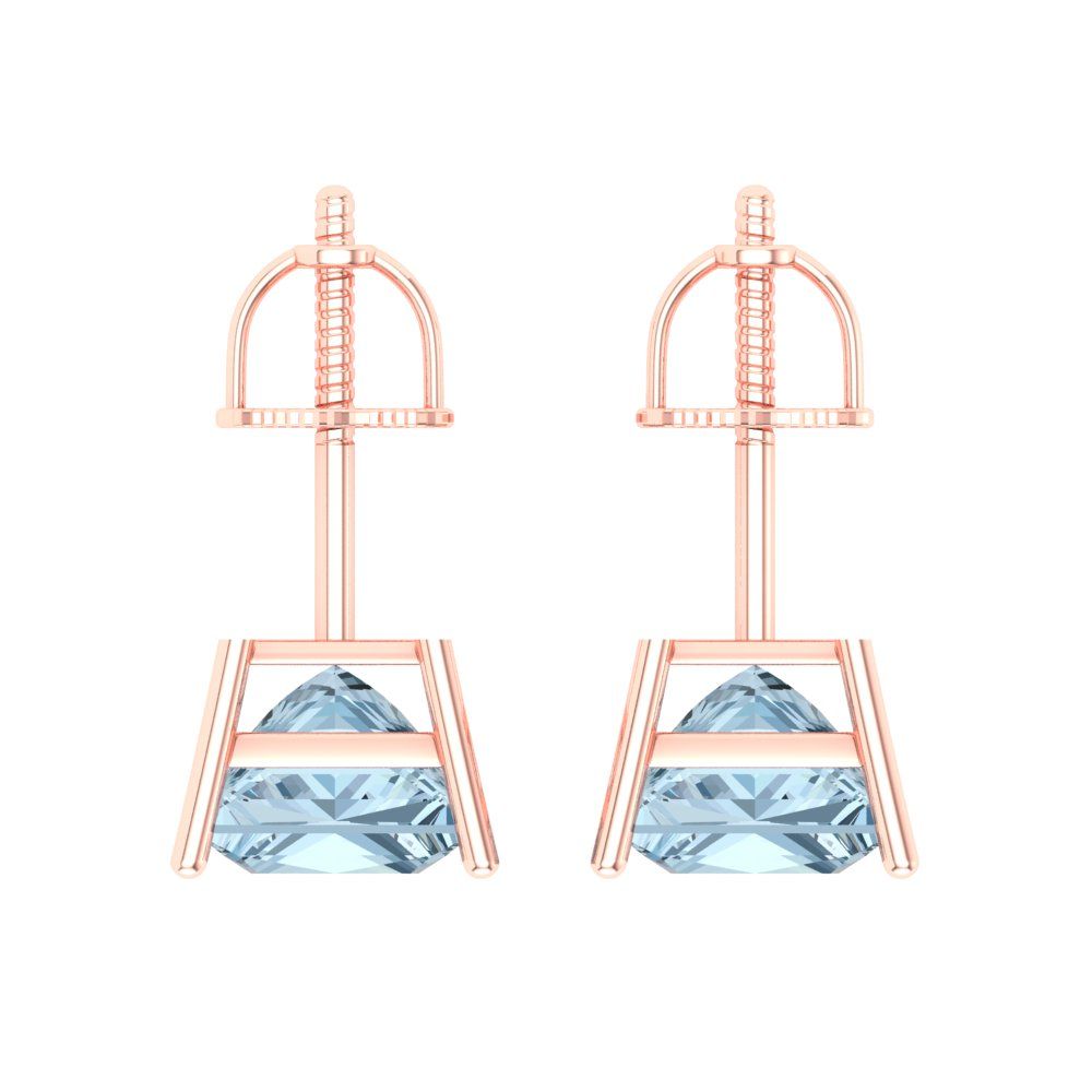 3 ctw Sky Blue Topaz Studs Earrings | 6.5mm Princess Cut White Gold Screw back | December Birthstone