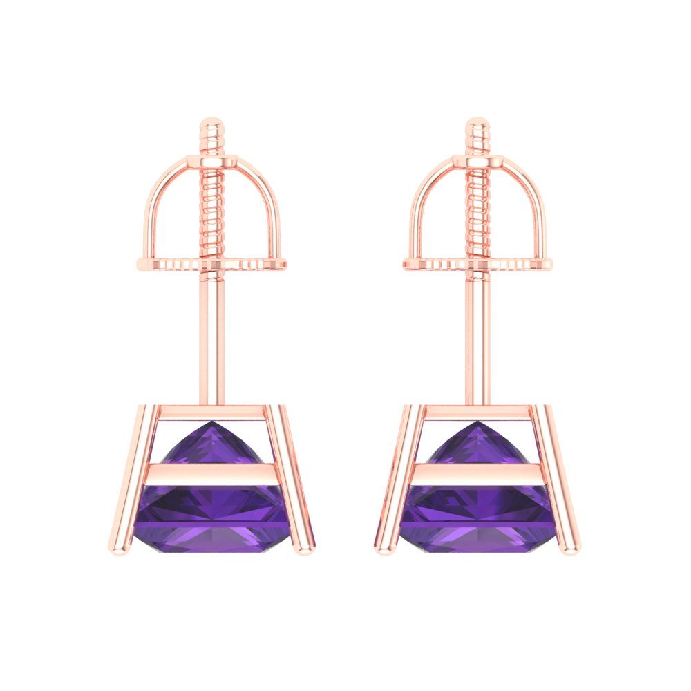 3 ctw Amethyst Studs Earrings | 6.5mm Princess Cut White Gold Screw back | February Birthstone