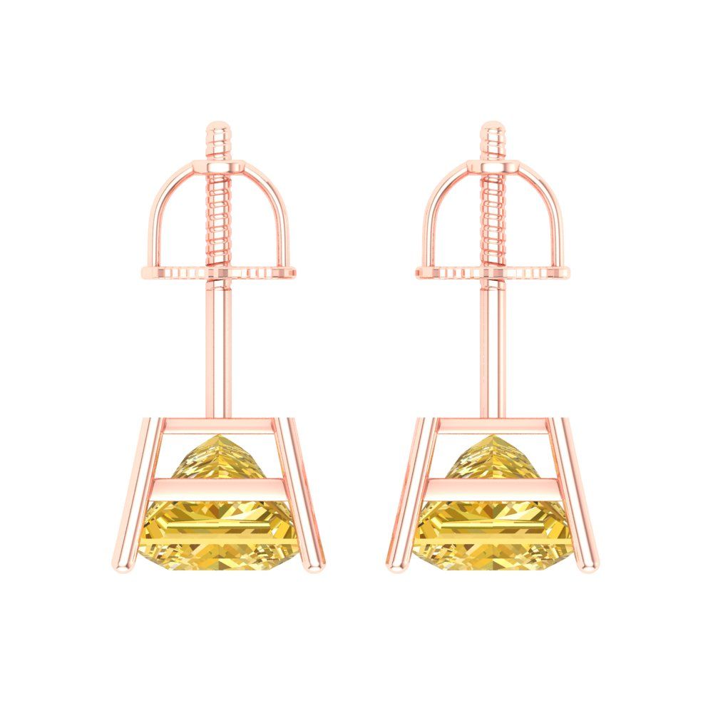 3 ctw Yellow Zirconia Studs Earrings | 6.5mm Princess Cut White Gold Screw back | April Birthstone