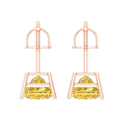 3 ctw Yellow Zirconia Studs Earrings | 6.5mm Princess Cut White Gold Screw back | April Birthstone