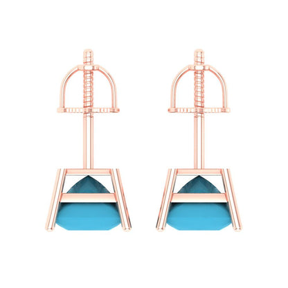3 ctw Turquoise Studs Earrings | 6.5mm Princess Cut White Gold Screw back | December Birthstone