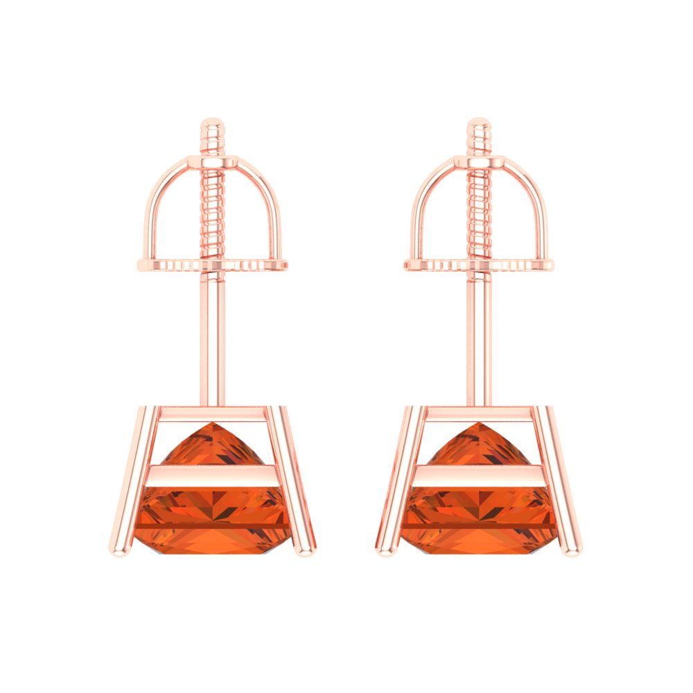3 ctw Red Zirconia Studs Earrings | 6.5mm Princess Cut White Gold Screw back | April Birthstone