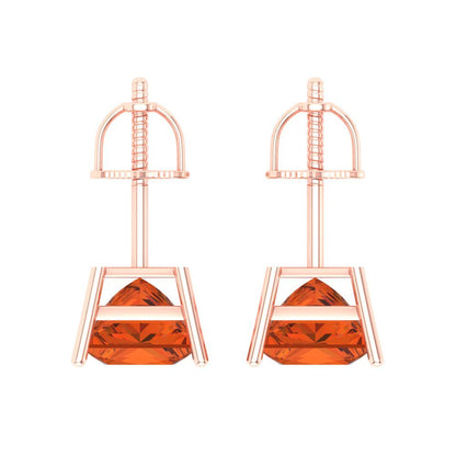 3 ctw Red Zirconia Studs Earrings | 6.5mm Princess Cut White Gold Screw back | April Birthstone