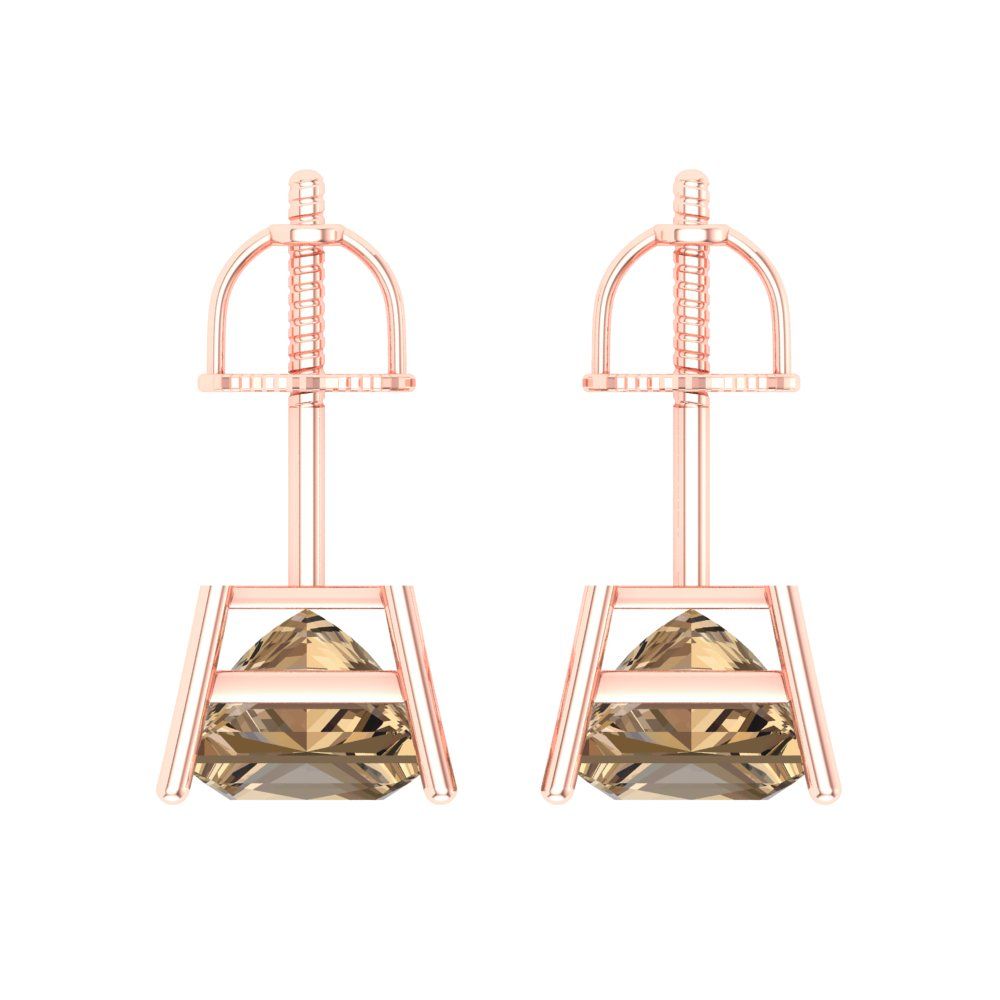 3 ctw Champagne Studs Earrings | 6.5mm Princess Cut White Gold Screw back | April Birthstone