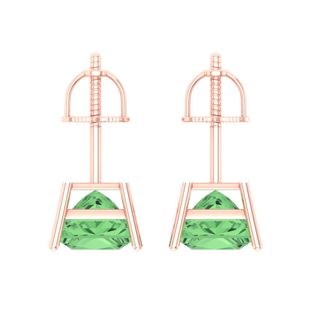 3 ctw Green Zirconia Studs Earrings | 6.5mm Princess Cut White Gold Screw back | April Birthstone