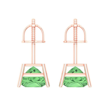 3 ctw Green Zirconia Studs Earrings | 6.5mm Princess Cut White Gold Screw back | April Birthstone