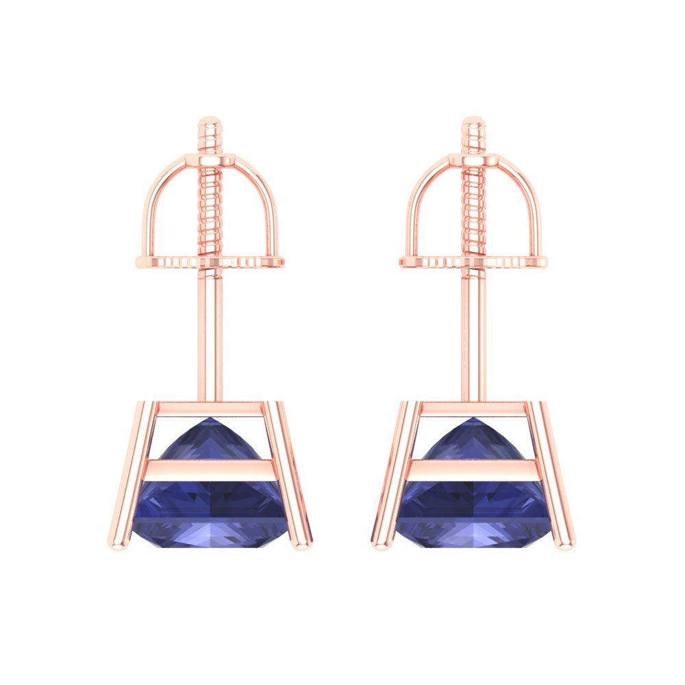 3 ctw Tanzanite Studs Earrings | 6.5mm Princess Cut White Gold Screw back | December Birthstone
