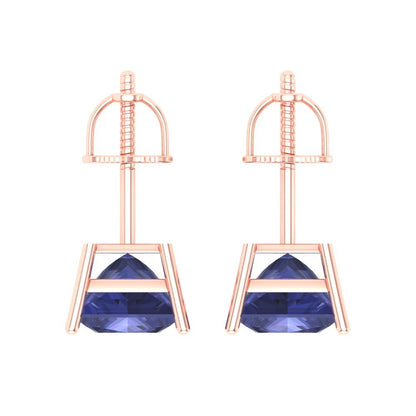 3 ctw Tanzanite Studs Earrings | 6.5mm Princess Cut White Gold Screw back | December Birthstone