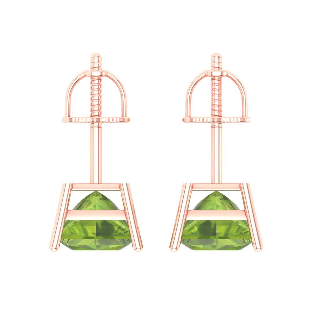 3 ctw Peridot Studs Earrings | 6.5mm Princess Cut White Gold Screw back | August Birthstone