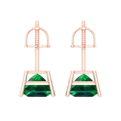 3 ctw Emerald Studs Earrings | 6.5mm Princess Cut White Gold Screw back | May Birthstone