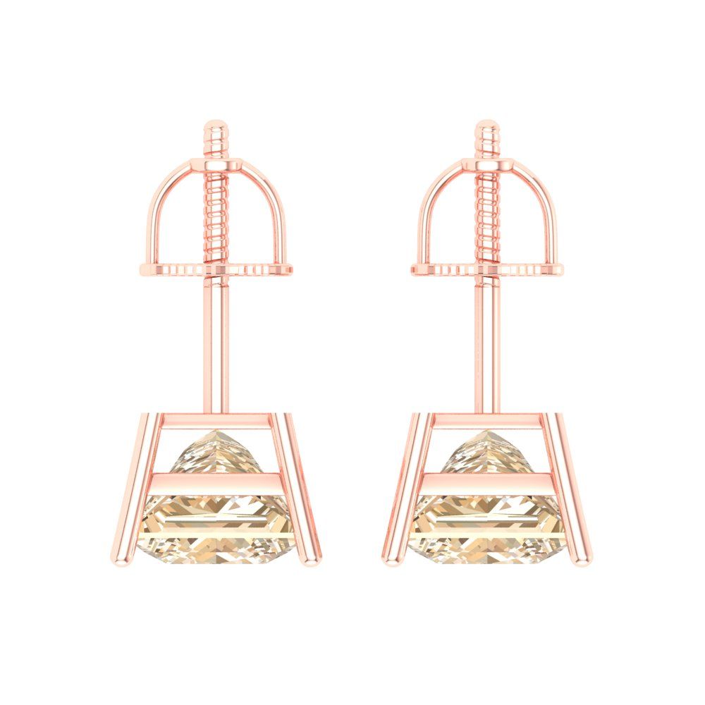 3 ctw Morganite Studs Earrings | 6.5mm Princess Cut White Gold Screw back | February Birthstone