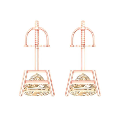 3 ctw Morganite Studs Earrings | 6.5mm Princess Cut White Gold Screw back | February Birthstone