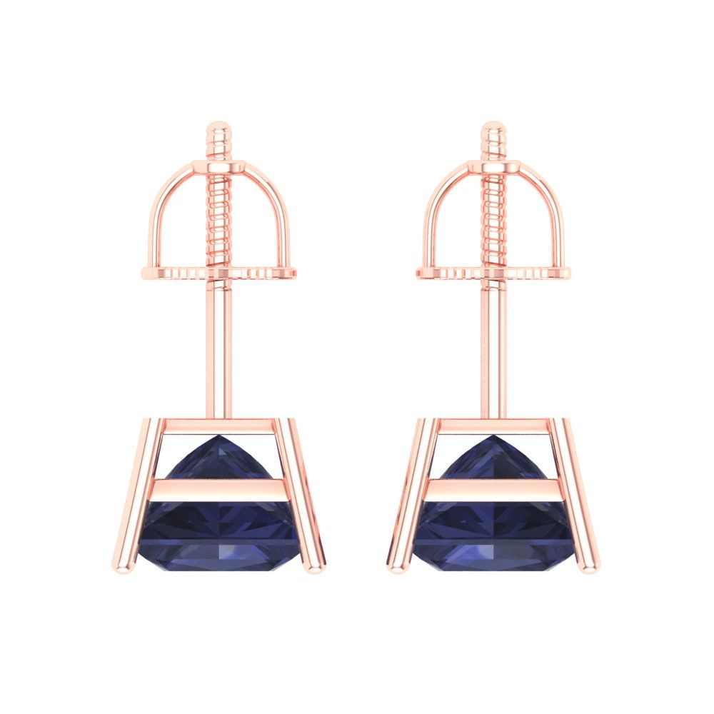 3 ctw Blue Sapphire Studs Earrings | 6.5mm Princess Cut White Gold Screw back | September Birthstone