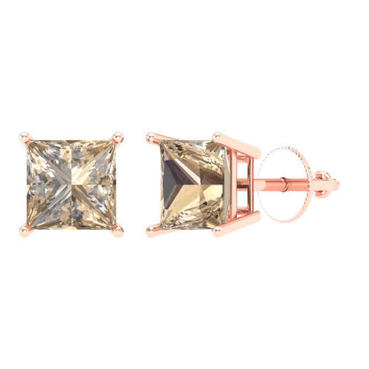 4 ctw Yellow Moissanite Studs Earrings | 7.0mm Princess Cut White Gold Screw back | April Birthstone