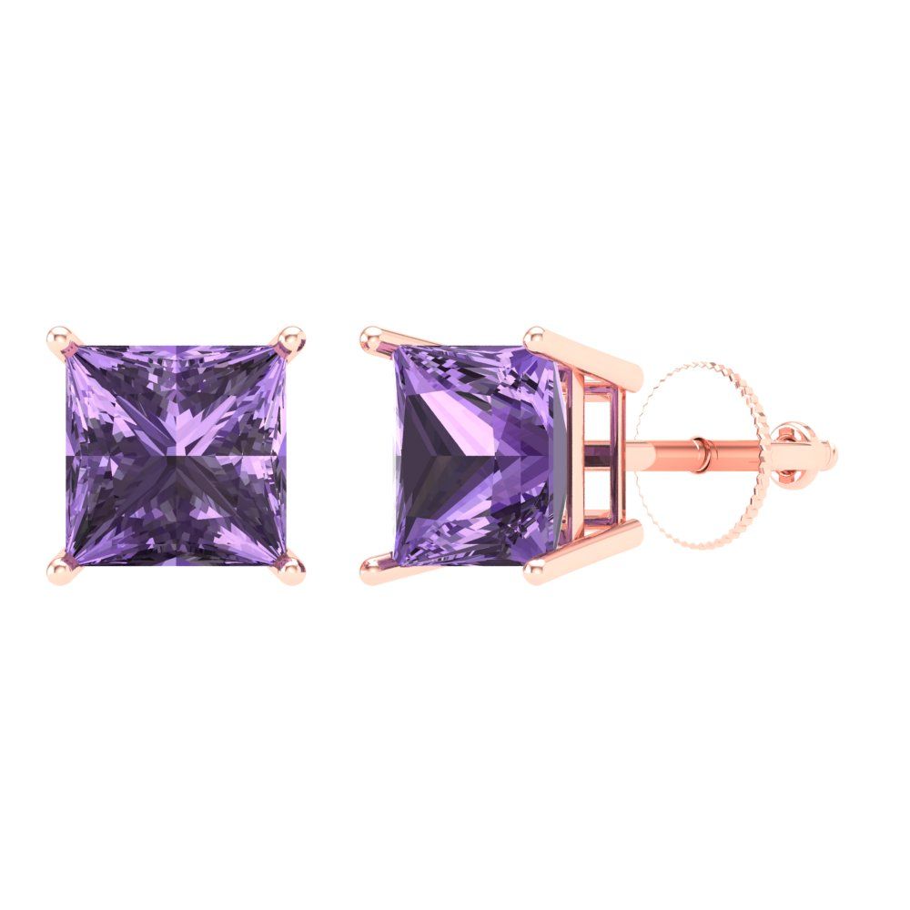 4 ctw Alexandrite Studs Earrings | 7.0mm Princess Cut White Gold Screw back | June Birthstone