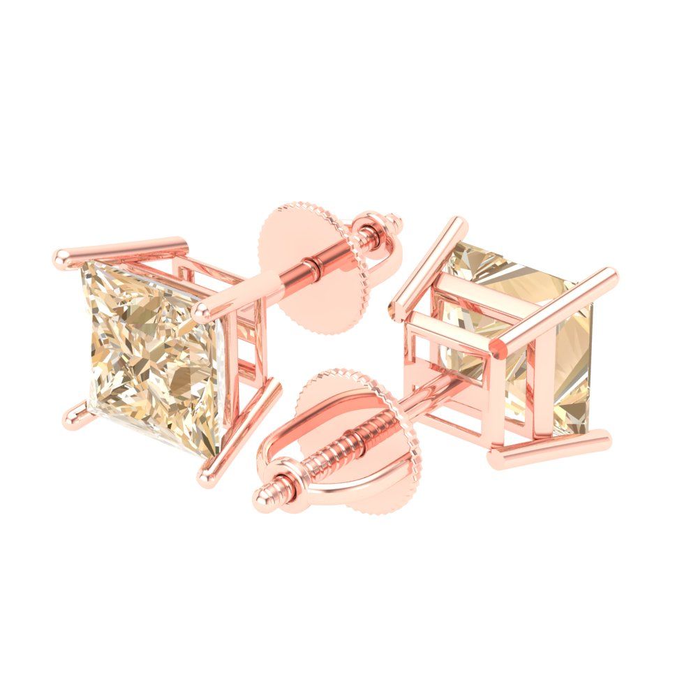 4 ctw Morganite Studs Earrings | 7.0mm Princess Cut White Gold Screw back | February Birthstone