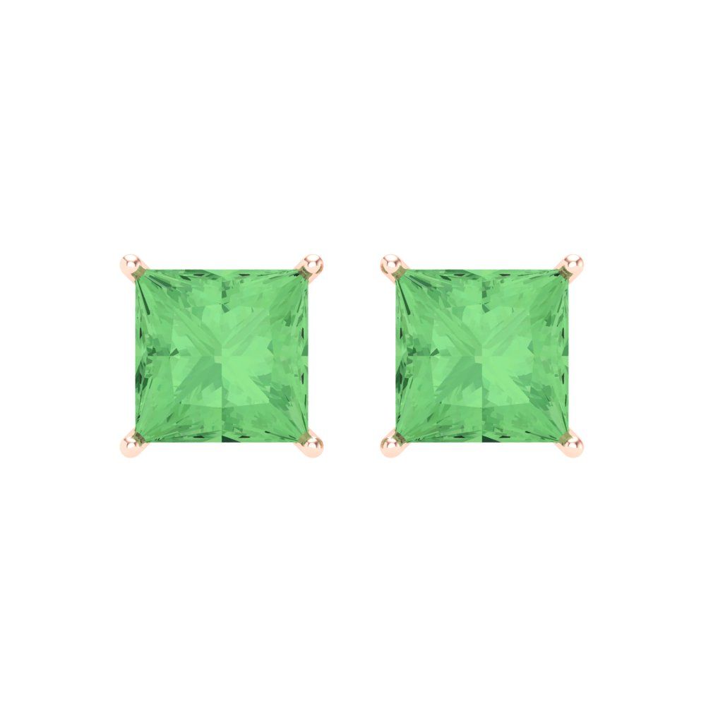 4 ctw Green Zirconia Studs Earrings | 7.0mm Princess Cut White Gold Screw back | April Birthstone