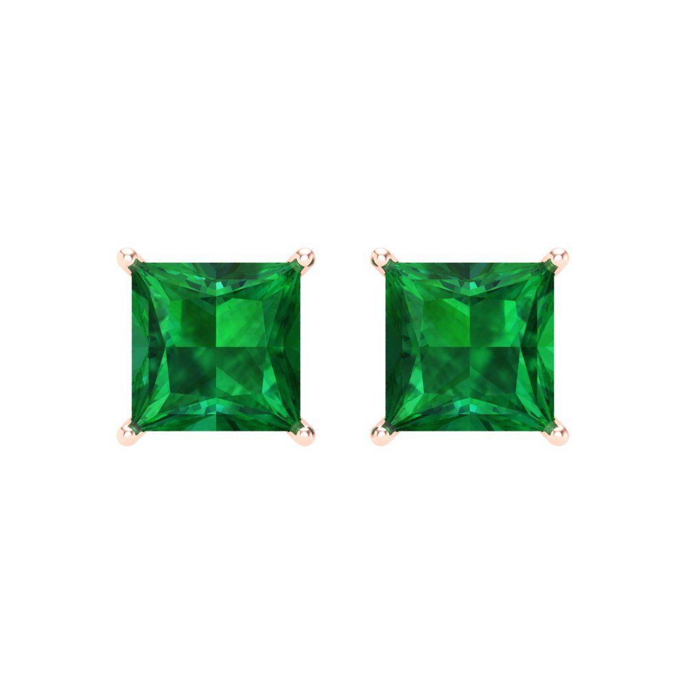 4 ctw Emerald Studs Earrings | 7.0mm Princess Cut White Gold Screw back | May Birthstone