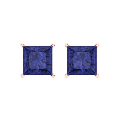 4 ctw Tanzanite Studs Earrings | 7.0mm Princess Cut White Gold Screw back | December Birthstone